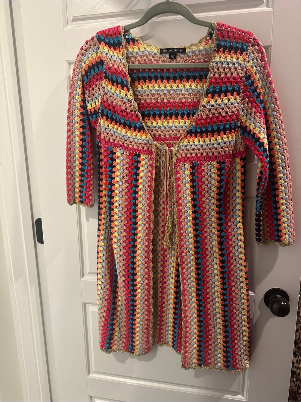 Boston Proper Multicolor Crochet Open-Front Cardigan